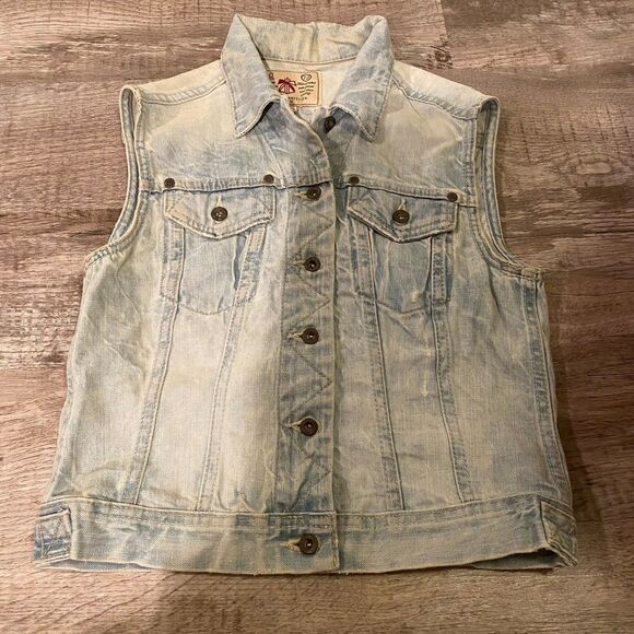 French Connection Size S Denim Trucker Vest Light Wash Western Cowgirl Festival - Picture 2 of 5